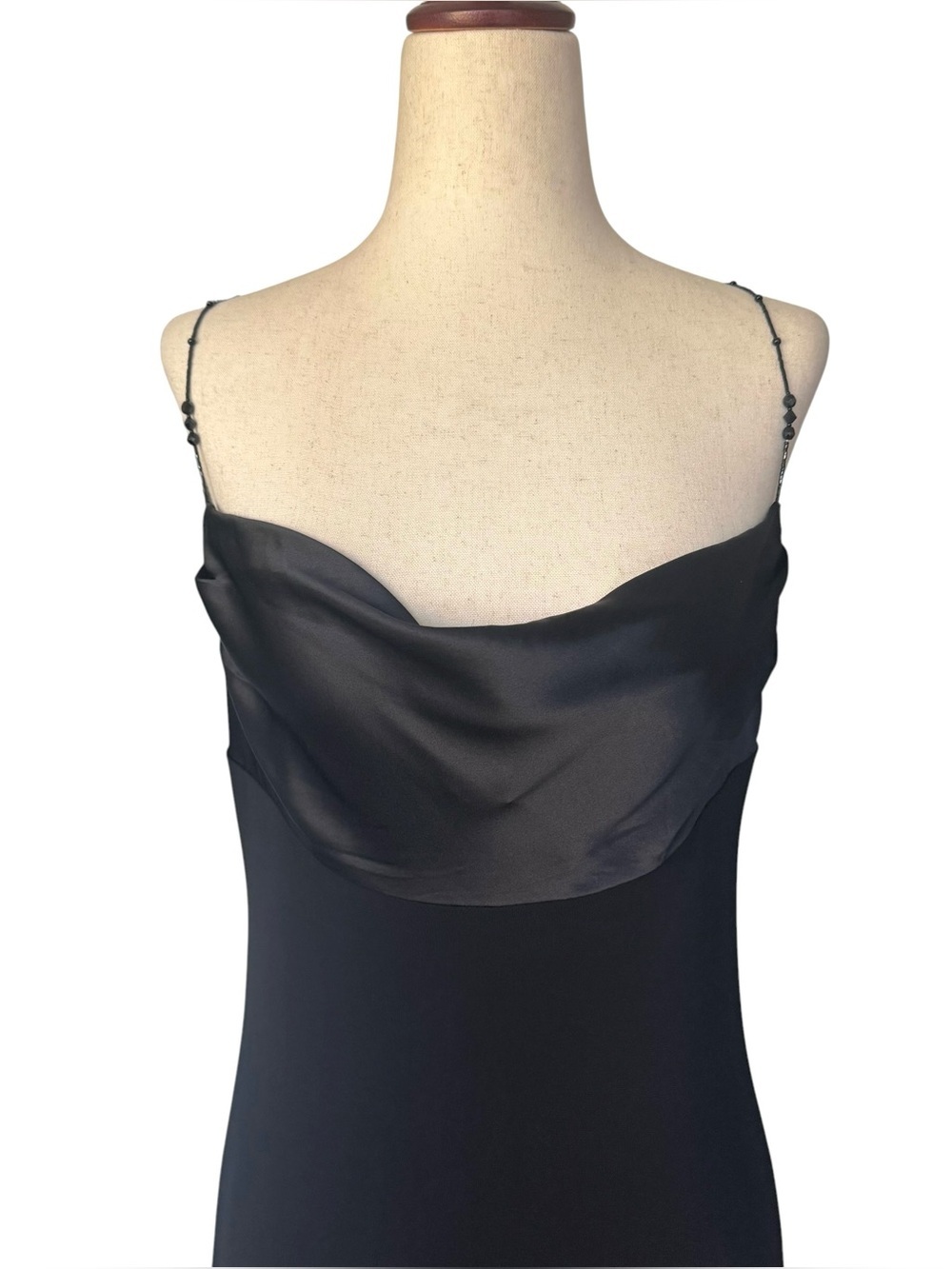 Vintage 90s Laundry Black Slip Maxi Dress Gown Beaded Straps Minimal Formal sz 6 - Picture 2 of 16